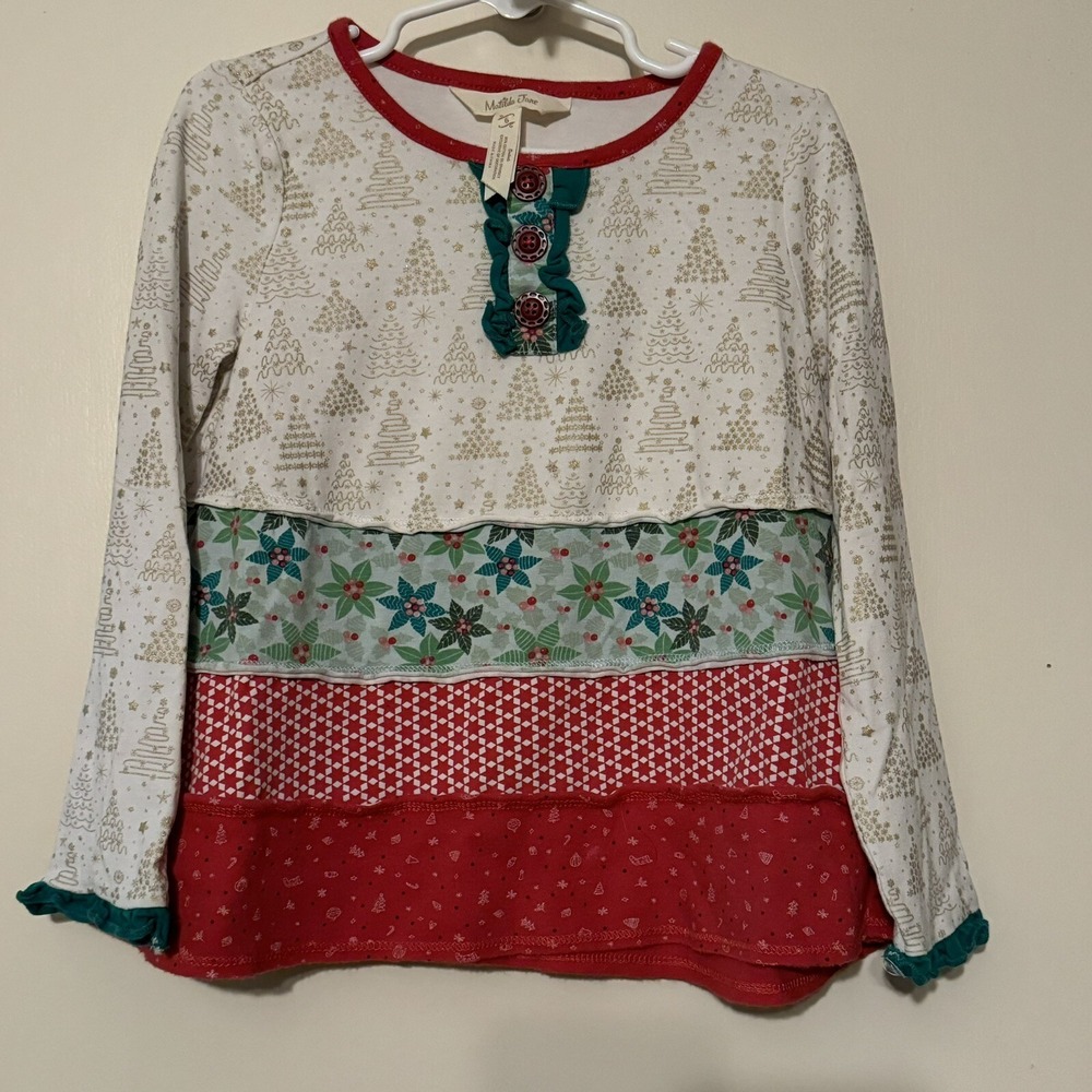 Matilda Jane Christmas Tree Yuletide Girls Top Long Sleeve Ruffle Size 6